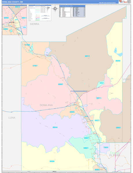 Dona Ana County, NM Zip Code Map